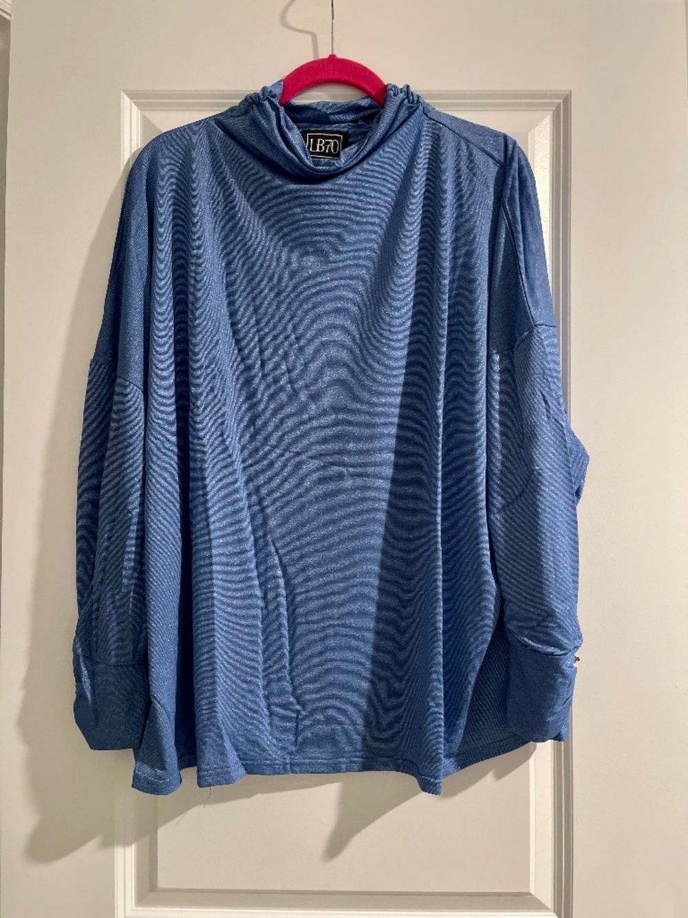 LB70 By Lloyd Boston Blue Shimmer Cowl Neck Long Sleeve Blouse Size 3X NWT